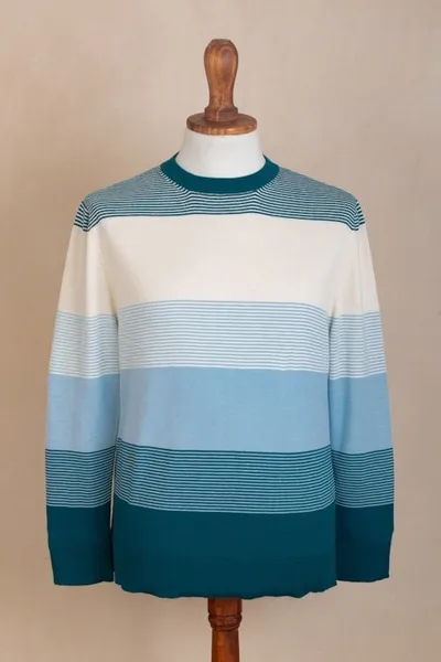 Alternate image for Mens Striped Pima Cotton Sweater Cool Horizons