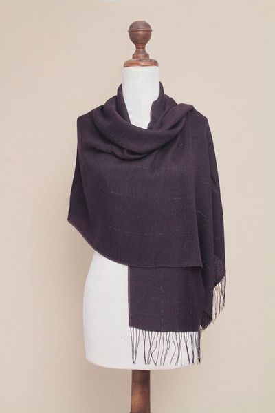 Alternate image for Peru Handwoven Purple Alpaca Blend Shawl with Pima Cotton Purple Sparkle