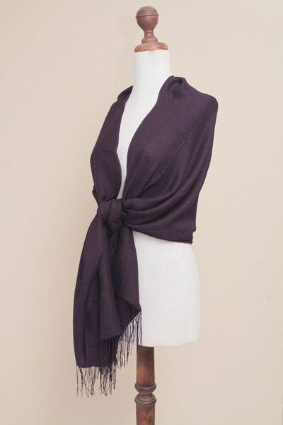 Alternate image for Peru Handwoven Purple Alpaca Blend Shawl with Pima Cotton Purple Sparkle