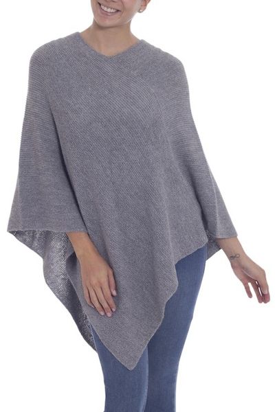 Alternate image for Knit Grey 100 Alpaca Poncho from Peru Enchanted Evening in Smoke