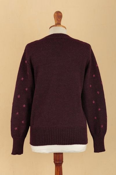 Alternate image for Cordovan 100 Alpaca Sweater with Embroidered Cerise Flowers Cerise Springs