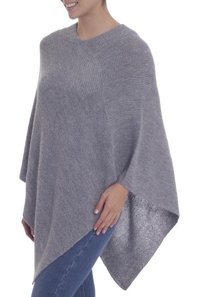 Alternate image for Knit Grey 100 Alpaca Poncho from Peru Enchanted Evening in Smoke