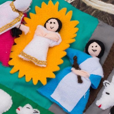 Alternate image for Hand Crafted Religious Applique Tapestry Wall Hanging Nativity Scene