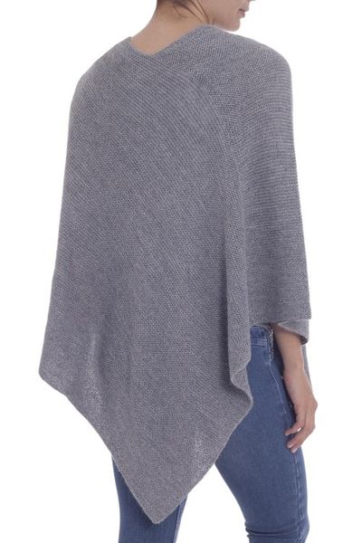 Alternate image for Knit Grey 100 Alpaca Poncho from Peru Enchanted Evening in Smoke