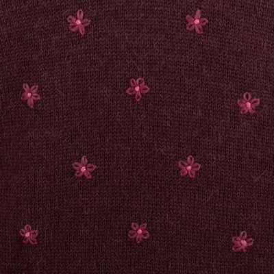 Alternate image for Cordovan 100 Alpaca Sweater with Embroidered Cerise Flowers Cerise Springs