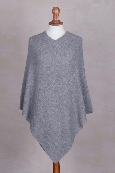 Alternate image for Knit Grey 100 Alpaca Poncho from Peru Enchanted Evening in Smoke