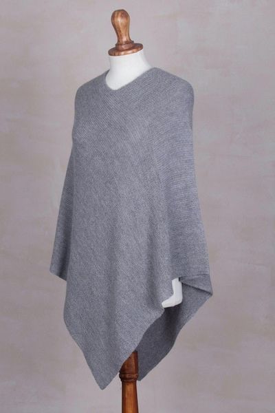 Alternate image for Knit Grey 100 Alpaca Poncho from Peru Enchanted Evening in Smoke