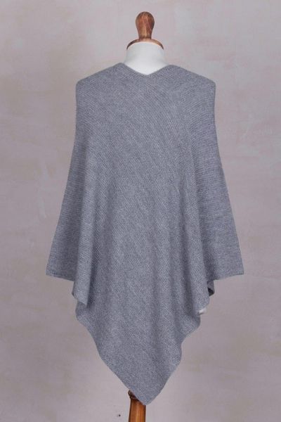 Alternate image for Knit Grey 100 Alpaca Poncho from Peru Enchanted Evening in Smoke