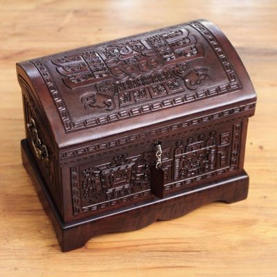 Alternate image for Colonial Tooled Leather Jewelry Box Inca Domain