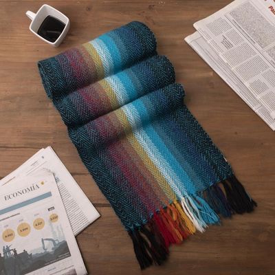 Alternate image for Hand Woven 100 Alpaca Wool Scarf in Rainbow Colors Pastoruri Rainbow
