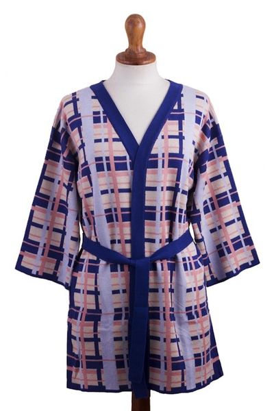 Alternate image for Hand Made Cotton Blend Plaid Knit Kimono Top from Peru Melon Spring