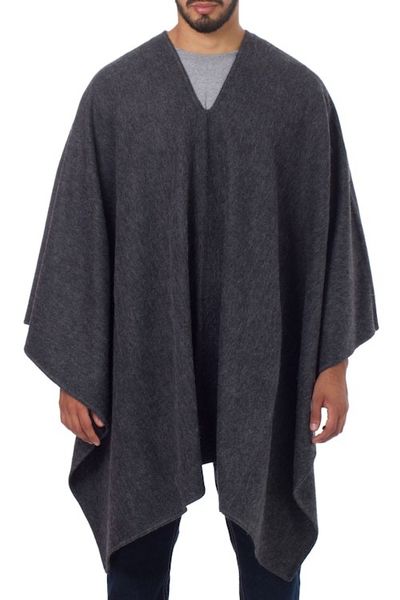 Alternate image for V-neck Poncho for Men Artisan Crafted in Peru Inca Explorer in Gray