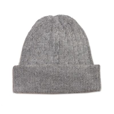 Alternate image for Soft Smoky Grey 100 Alpaca Cable Knit Hat from Peru Comfy in Grey