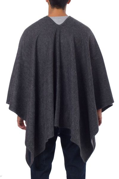 Alternate image for V-neck Poncho for Men Artisan Crafted in Peru Inca Explorer in Gray
