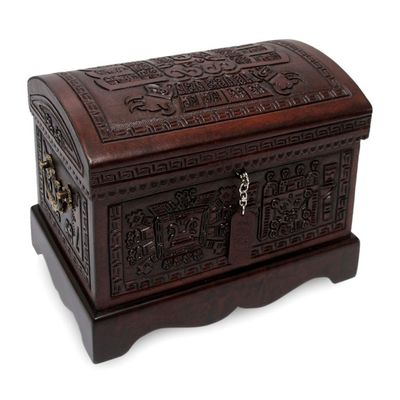 Alternate image for Colonial Tooled Leather Jewelry Box Inca Domain