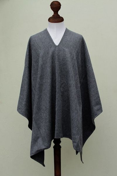 Alternate image for V-neck Poncho for Men Artisan Crafted in Peru Inca Explorer in Gray