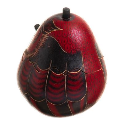 Alternate image for Dried Mate Gourd Box Painted in an Owl Motif from Peru Paunchy Red Owl