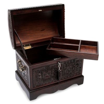 Alternate image for Colonial Tooled Leather Jewelry Box Inca Domain