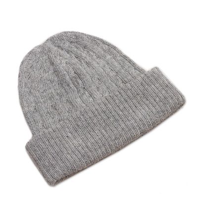 Alternate image for Soft Smoky Grey 100 Alpaca Cable Knit Hat from Peru Comfy in Grey