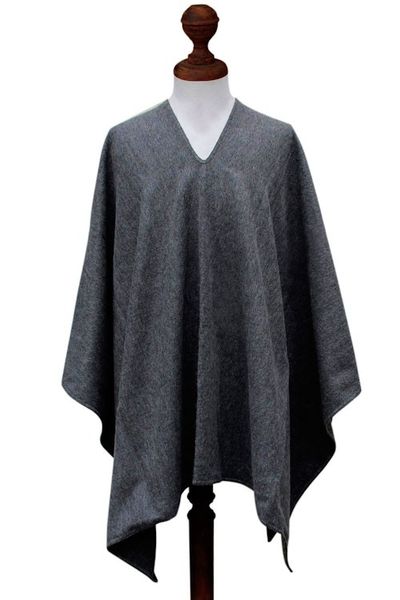 Alternate image for V-neck Poncho for Men Artisan Crafted in Peru Inca Explorer in Gray