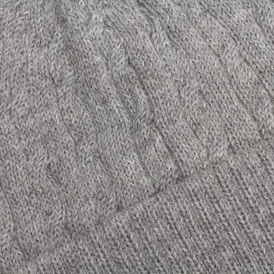Alternate image for Soft Smoky Grey 100 Alpaca Cable Knit Hat from Peru Comfy in Grey