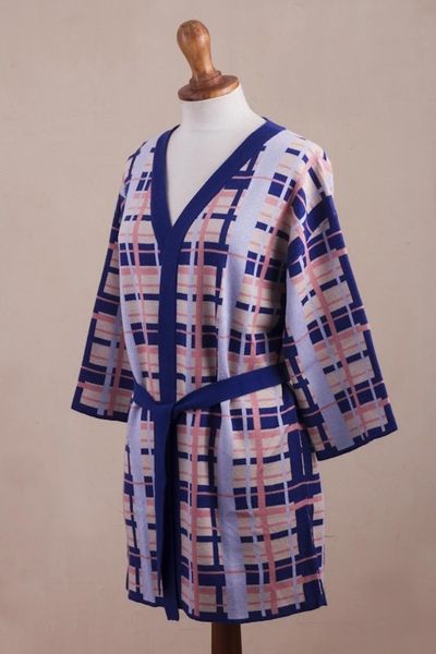 Alternate image for Hand Made Cotton Blend Plaid Knit Kimono Top from Peru Melon Spring