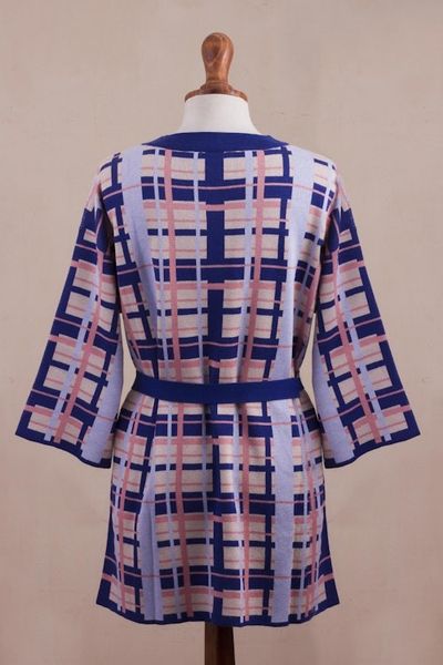 Alternate image for Hand Made Cotton Blend Plaid Knit Kimono Top from Peru Melon Spring