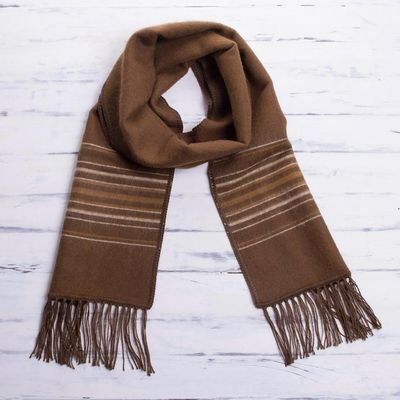 Alternate image for Mens Artisan Crafted Woven Brown Alpaca Blend Scarf Andean Clouds in Brown