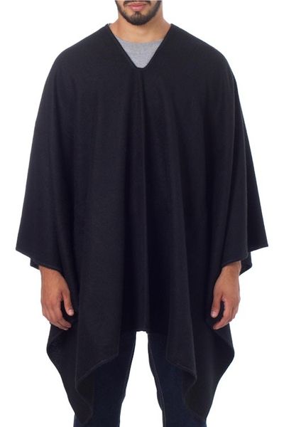 Alternate image for Peruvian Poncho for Men in Warm Alpaca Blend Inca Explorer in Black