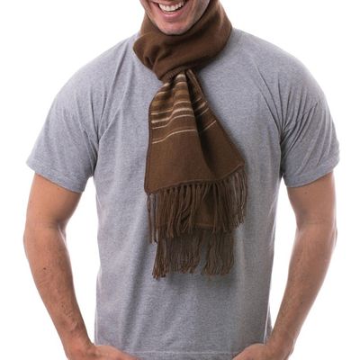 Alternate image for Mens Artisan Crafted Woven Brown Alpaca Blend Scarf Andean Clouds in Brown