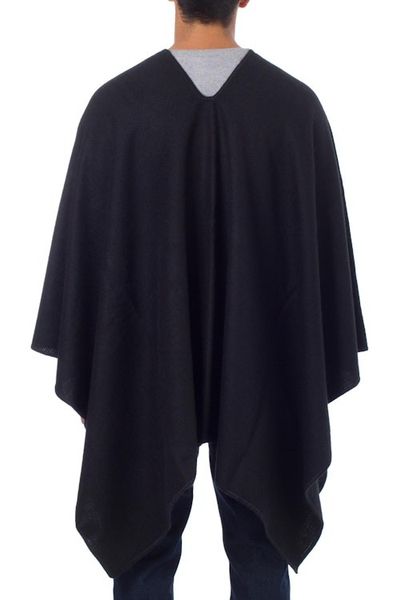 Alternate image for Peruvian Poncho for Men in Warm Alpaca Blend Inca Explorer in Black