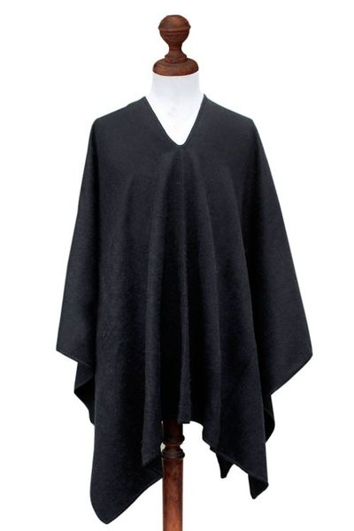 Alternate image for Peruvian Poncho for Men in Warm Alpaca Blend Inca Explorer in Black