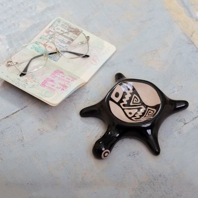 Alternate image for Handcrafted Black and Beige Ceramic Vicus Turtle Catchall Vics Turtle