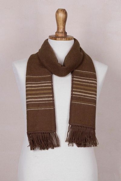 Alternate image for Mens Artisan Crafted Woven Brown Alpaca Blend Scarf Andean Clouds in Brown