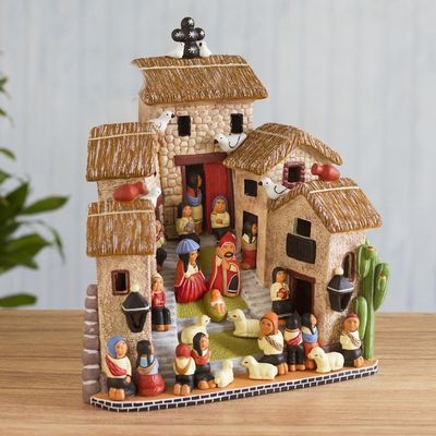 Alternate image for Handcrafted Ceramic Art Andean Town Scene Figurine Our Andean Town