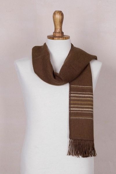 Alternate image for Mens Artisan Crafted Woven Brown Alpaca Blend Scarf Andean Clouds in Brown