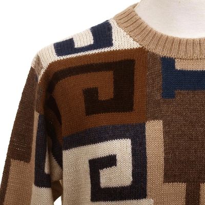 Alternate image for Intarsia Knit Alpaca Wool Mens Sweater Chavin Geometry