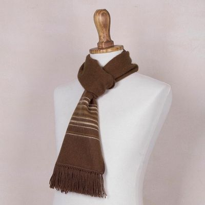 Alternate image for Mens Artisan Crafted Woven Brown Alpaca Blend Scarf Andean Clouds in Brown