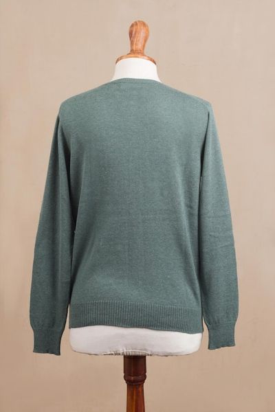 Alternate image for Cotton Blend Green Cardigan Sweater from Peru Simple Style in Jade