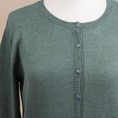 Alternate image for Cotton Blend Green Cardigan Sweater from Peru Simple Style in Jade