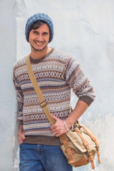 Alternate image for Mens Alpaca Pullover Sweater Ice Earth