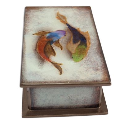 Alternate image for Fish Themed Reverse-Painted Glass Box Ocean Harmony in White