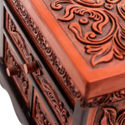 Alternate image for Cedar Wood and Leather Jewelry Box with Mirror from Peru Symbolic Leaves