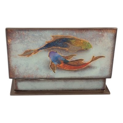 Alternate image for Fish Themed Reverse-Painted Glass Box Ocean Harmony in White