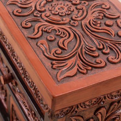 Alternate image for Cedar Wood and Leather Jewelry Box with Mirror from Peru Symbolic Leaves