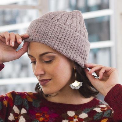 Alternate image for Dusty Rose Pink 100 Alpaca Soft Cable Knit Hat from Peru Comfy in Pink