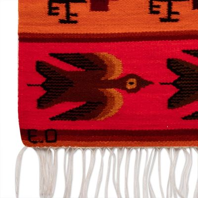 Alternate image for Animal-Themed Loomed Wool Tapestry in Red Hues Origin and Fauna