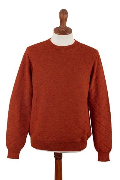 Alternate image for Mens 100 Alpaca Sweater with Rhombus Geometric Pattern Rhombus Spice