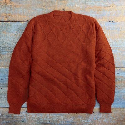 Alternate image for Mens 100 Alpaca Sweater with Rhombus Geometric Pattern Rhombus Spice