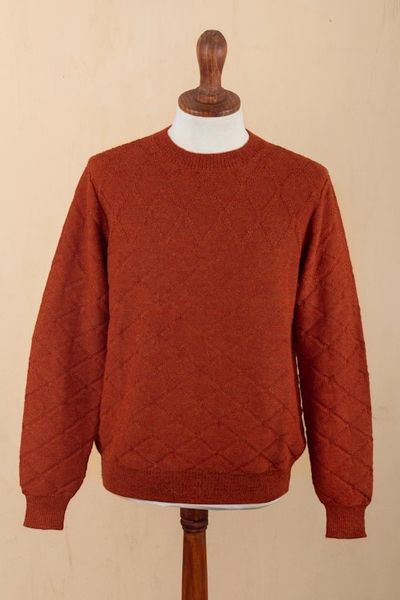 Alternate image for Mens 100 Alpaca Sweater with Rhombus Geometric Pattern Rhombus Spice